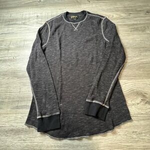 Helix Thermal Shirt Men Large Black Gray Waffle Knit Long Sleeve Contrast Stitch